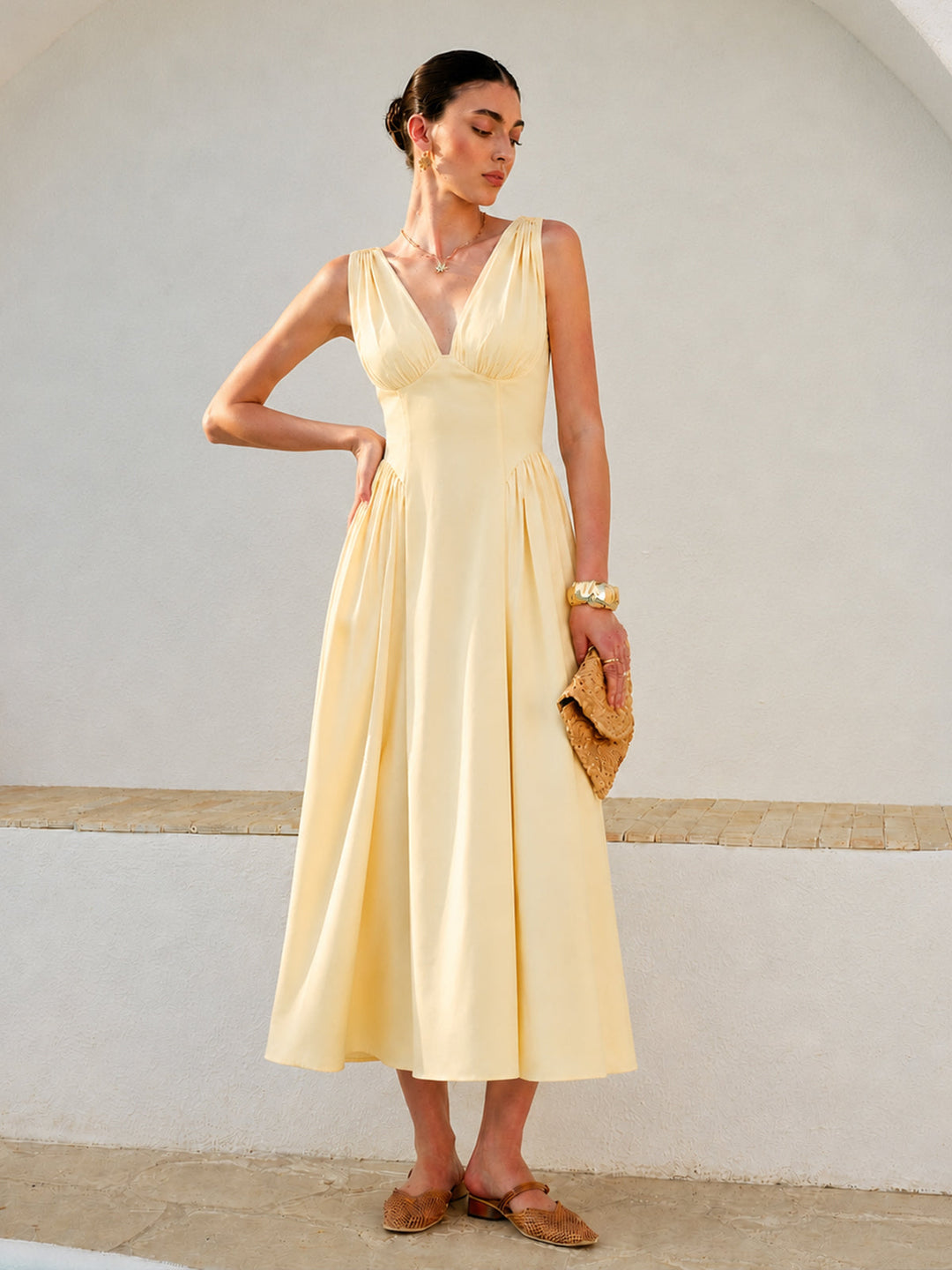Cross Back Bow Strap Midi Dress