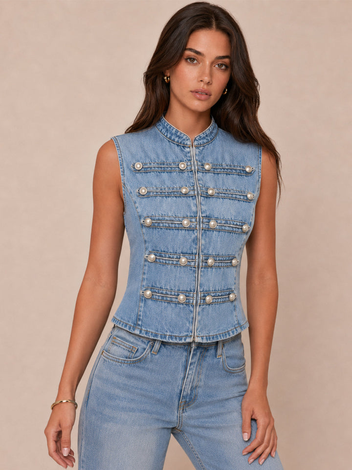 Napoleon Style Double Breasted Denim Vest
