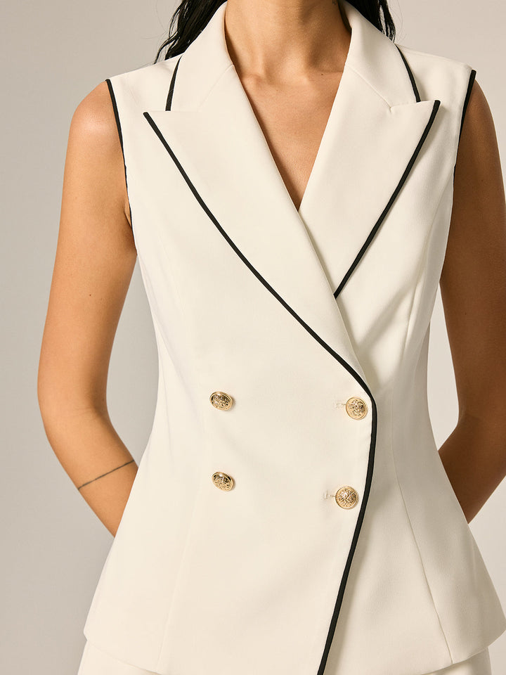 Lapel Double Breasted Vest & Cuffed Shorts Set