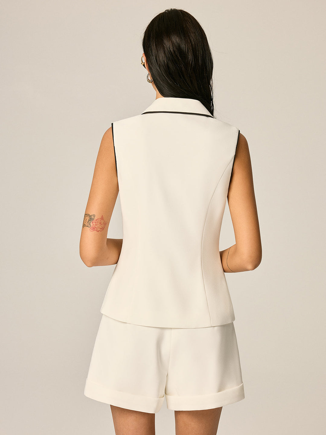 Lapel Double Breasted Vest & Cuffed Shorts Set
