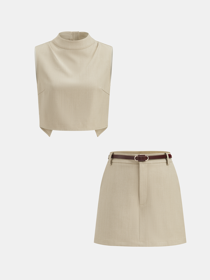 Backless Crop Vest & Belted Skort Set
