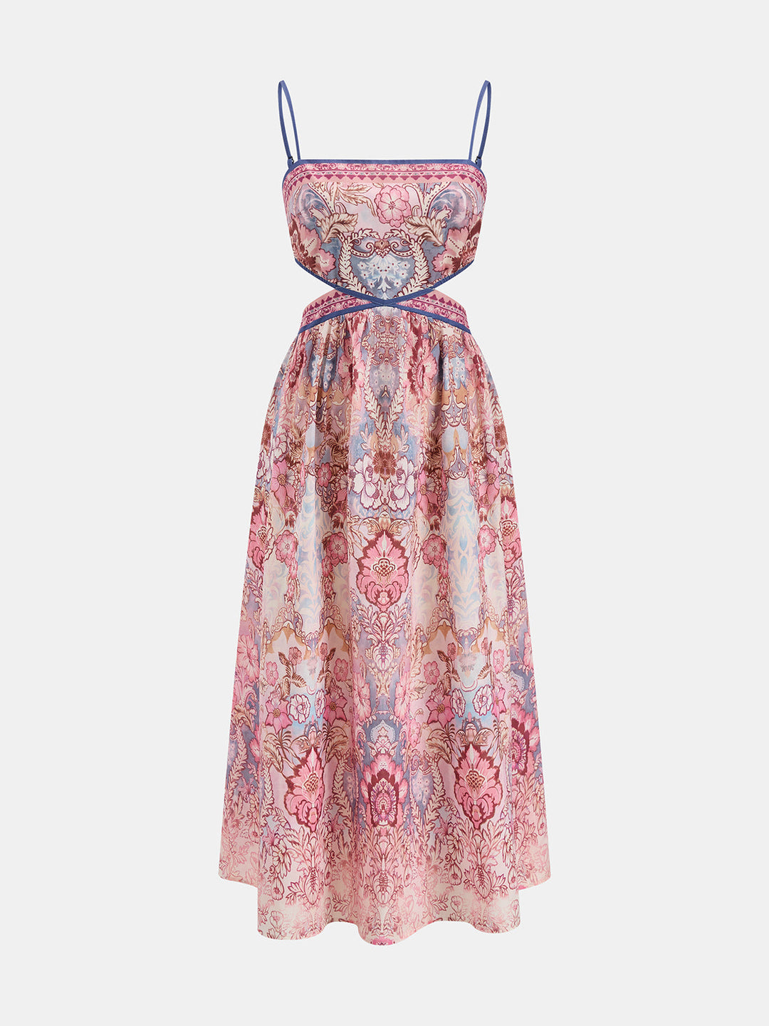 Vintage Floral Cutout Back Tie Maxi Dress