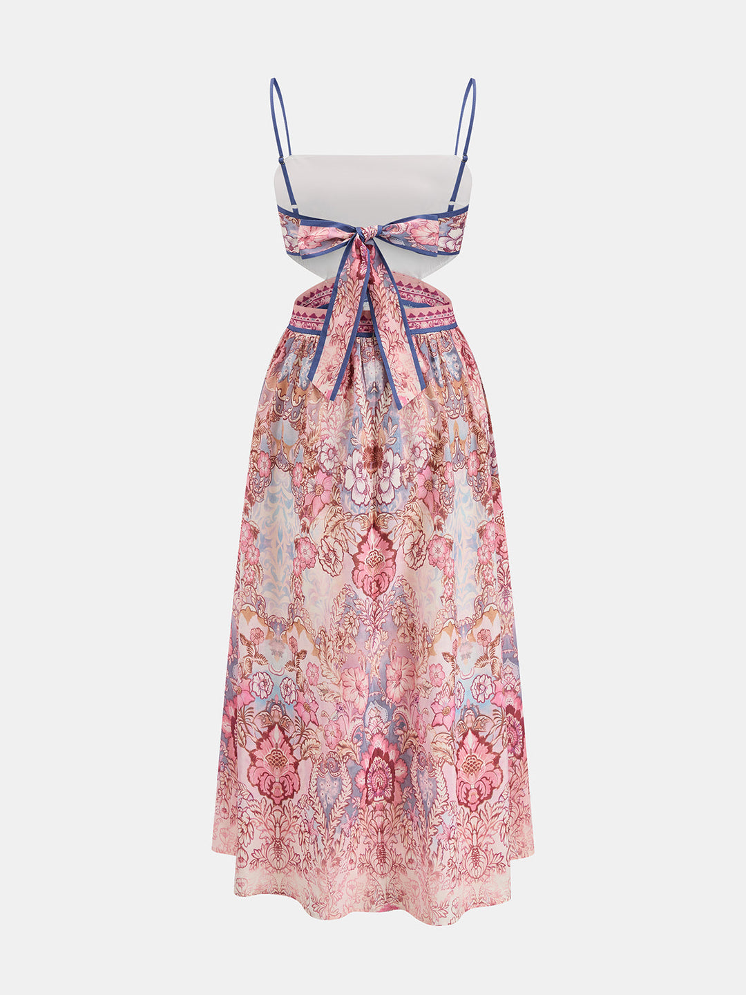 Vintage Floral Cutout Back Tie Maxi Dress