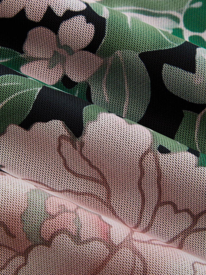 Floral Print Mandarin Collar Keyhole Dress