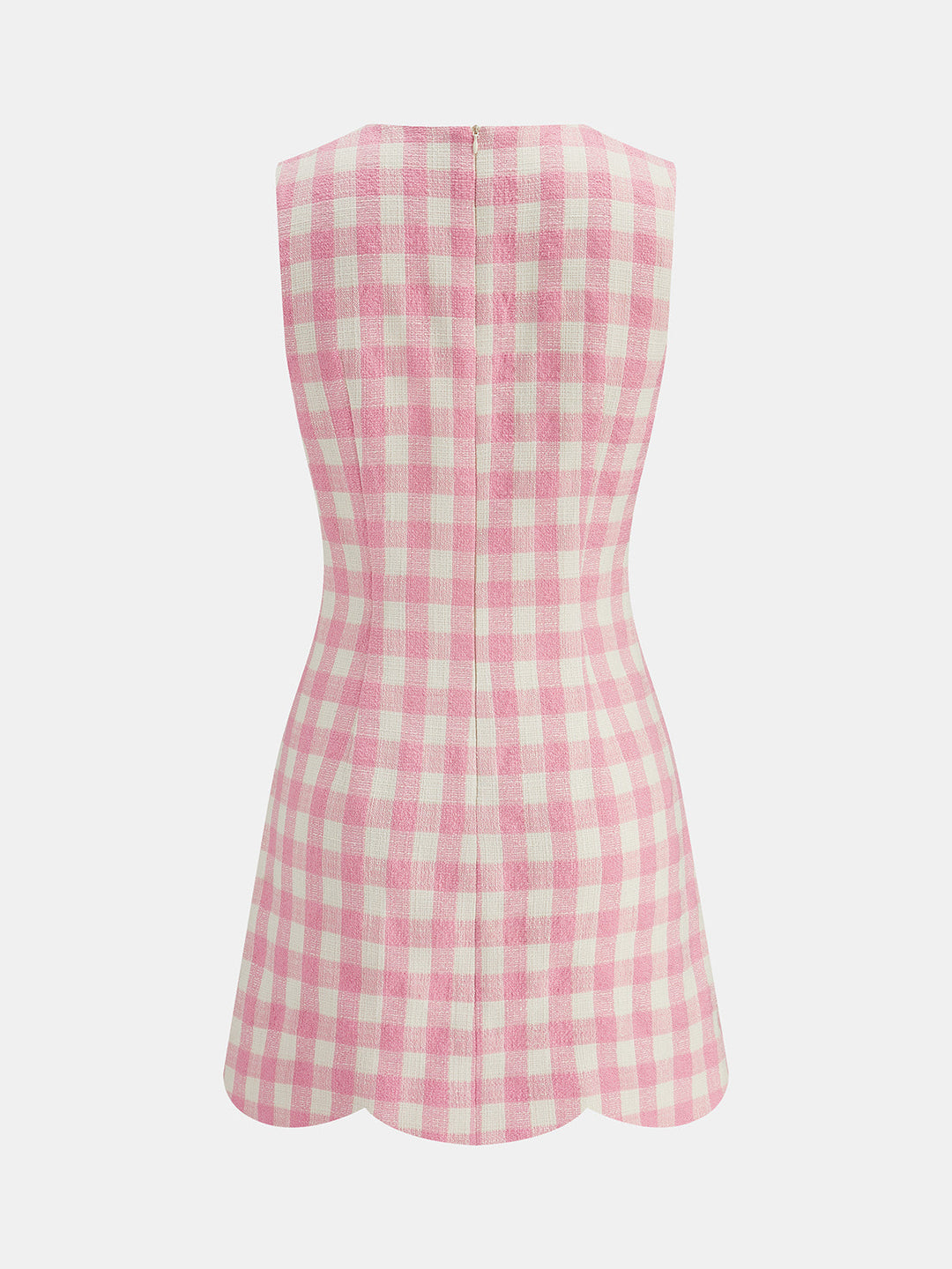 Gingham Scallop Hem Tweed Mini Dress