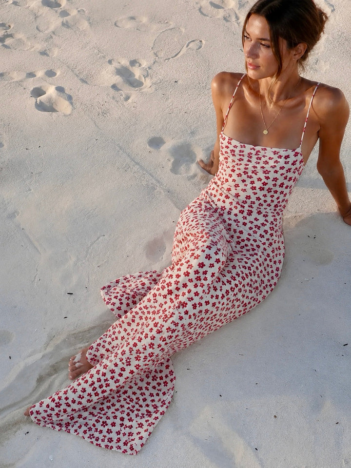 Strappy Floral Print Crisscross Flowy Long Sundress
