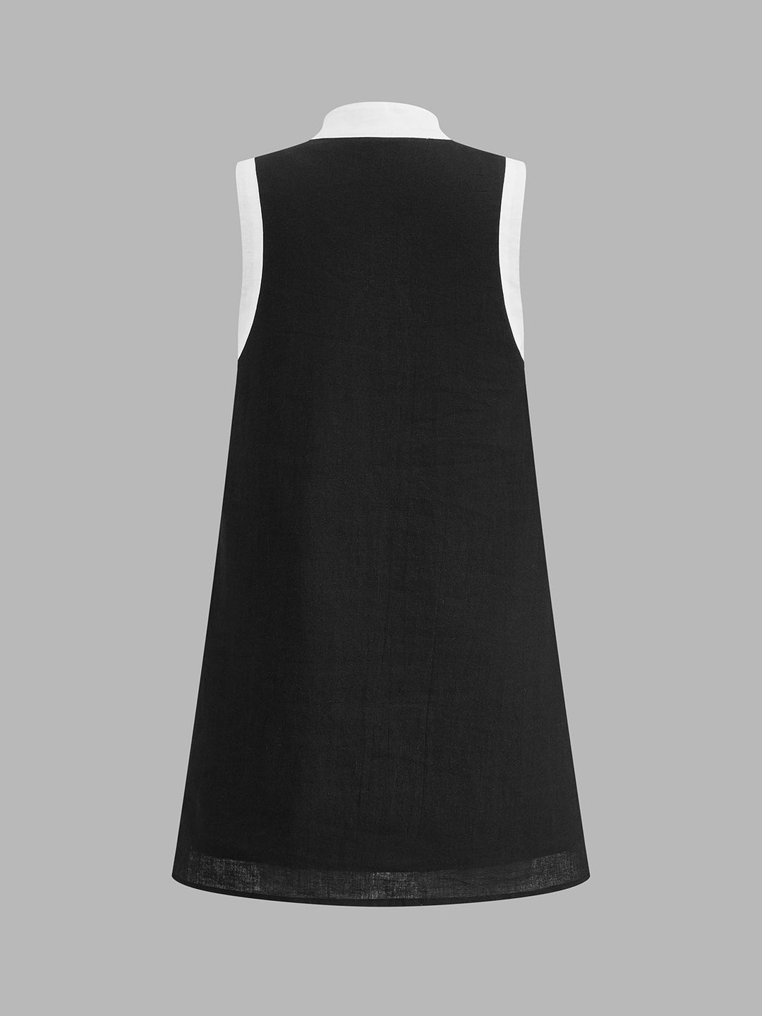 Color Block Stand Collar Cotton Linen Mini Dress