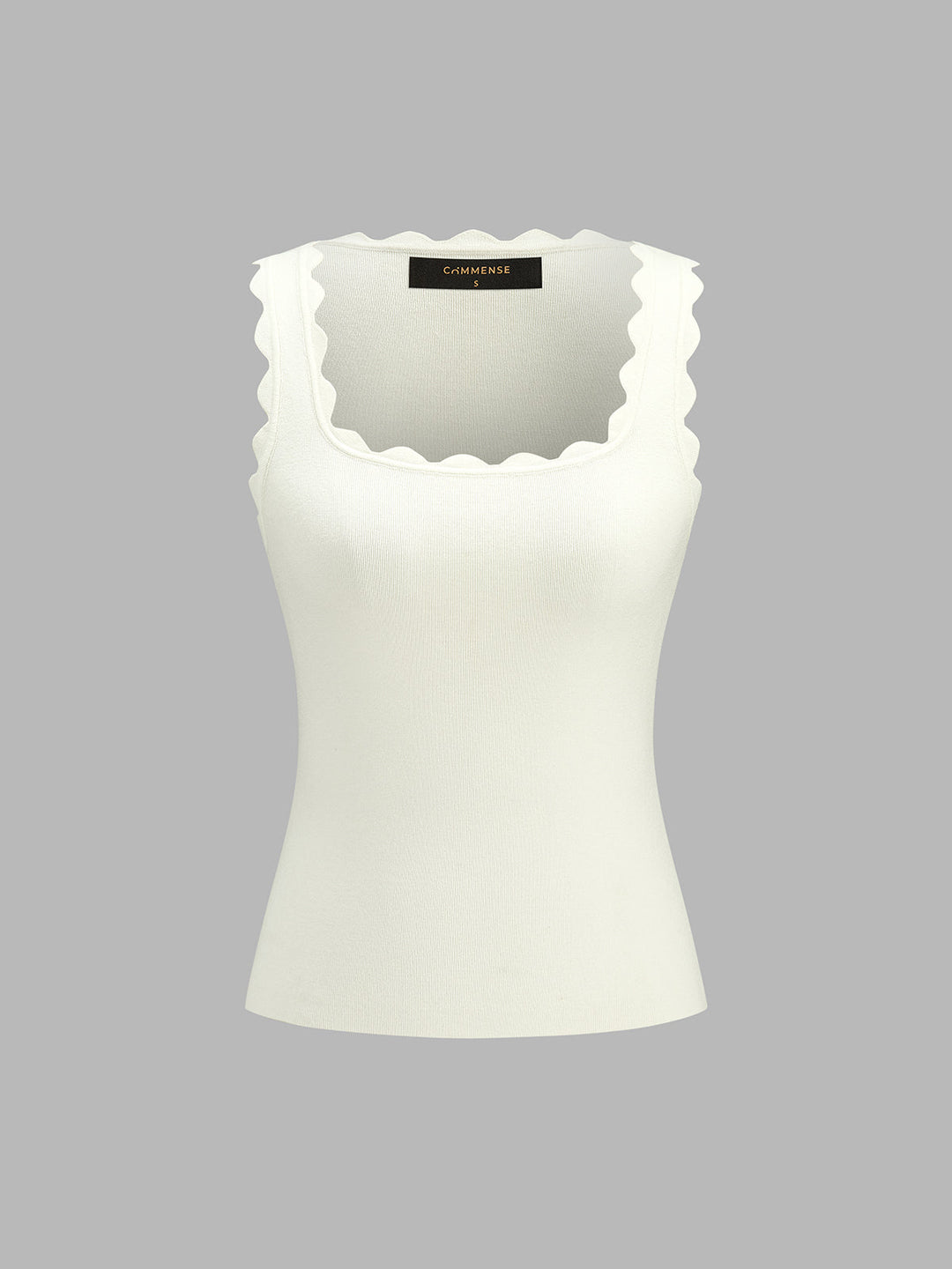 Scallop Edge Square Neck Ribbed Knit Tank Top