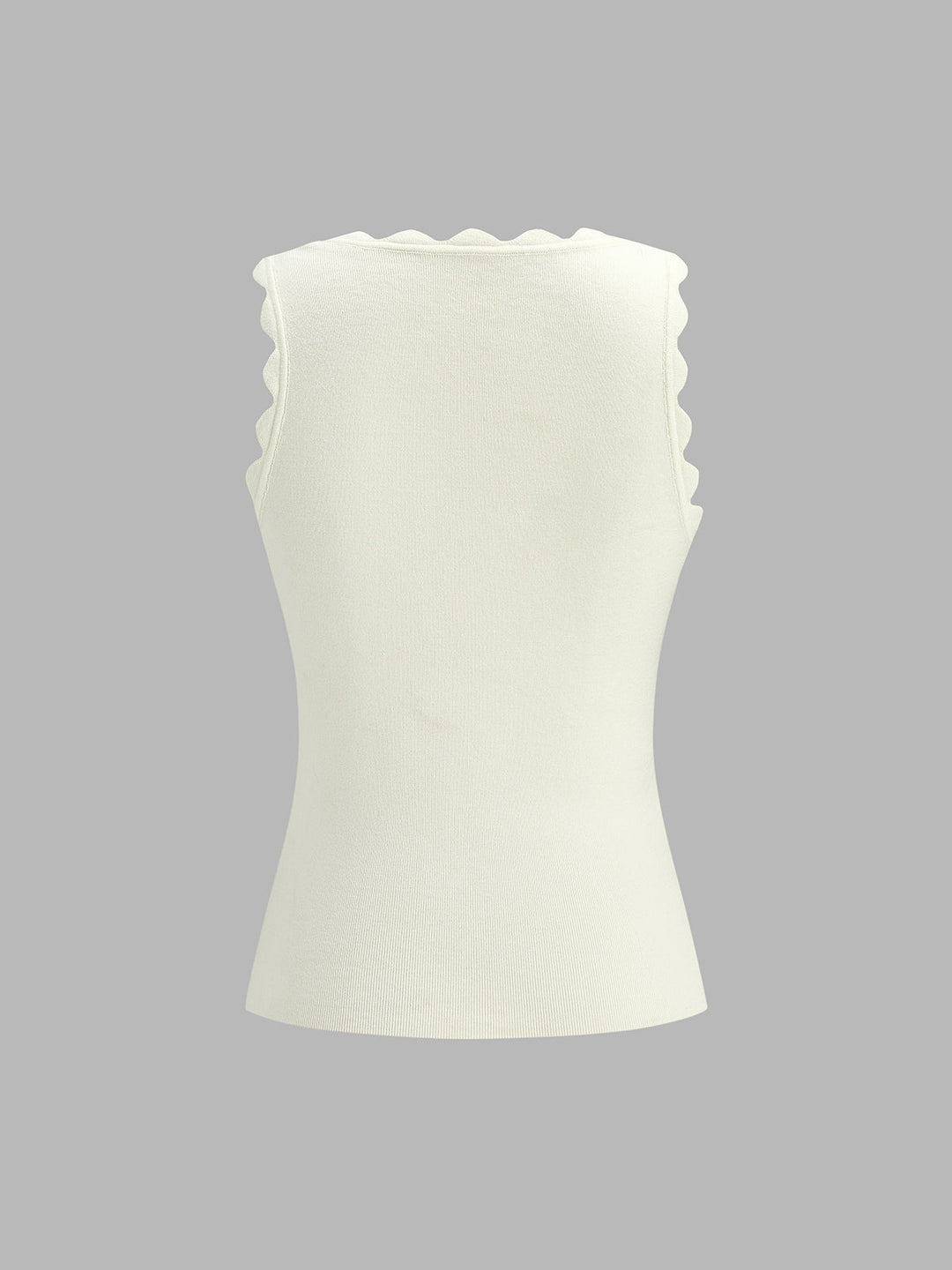 Scallop Edge Square Neck Ribbed Knit Tank Top