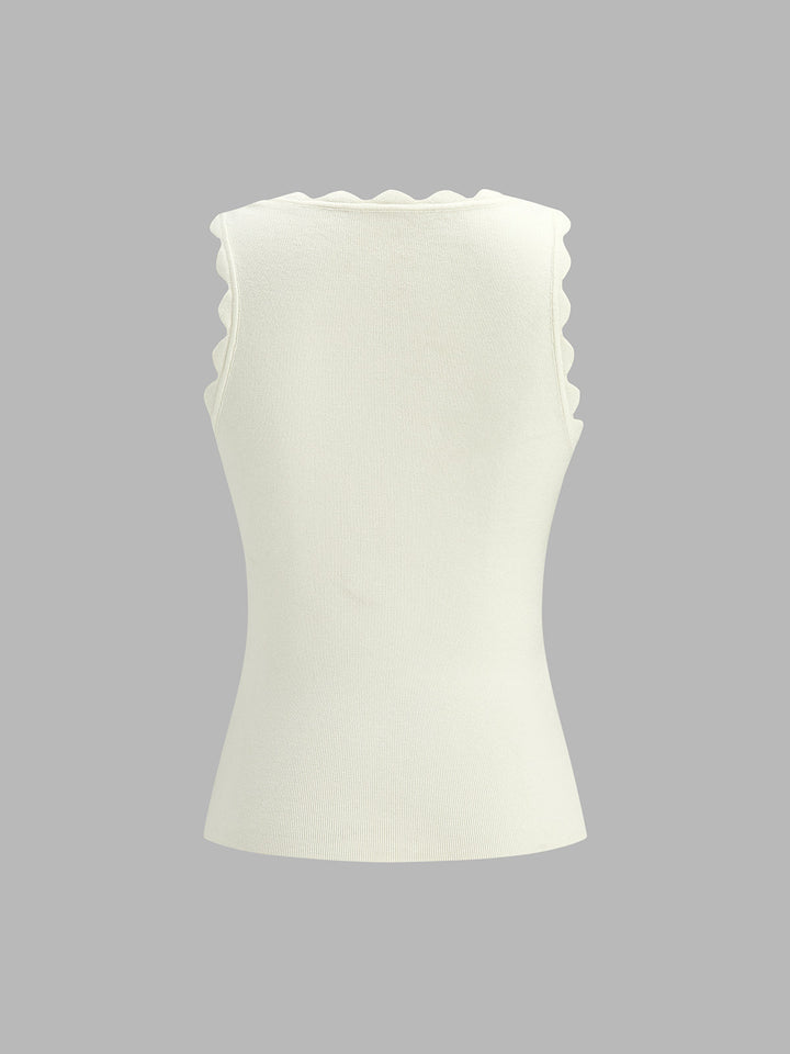 Scallop Edge Square Neck Ribbed Knit Tank Top
