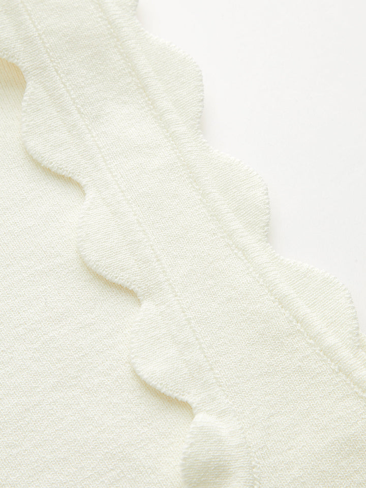 Scallop Edge Square Neck Ribbed Knit Tank Top