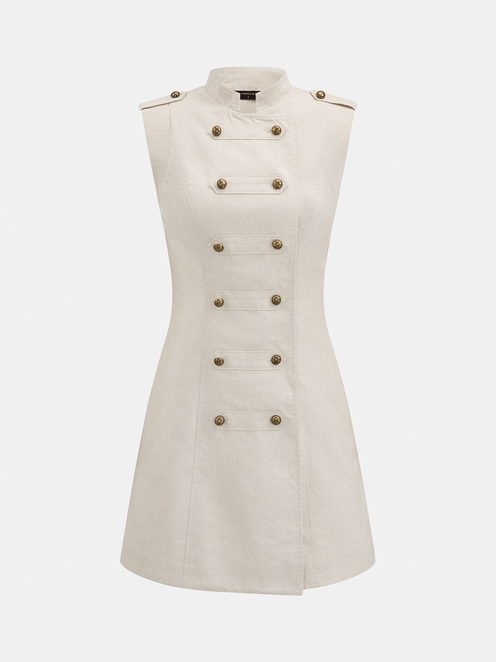 Napoleon Style Cotton Linen Mini Dress