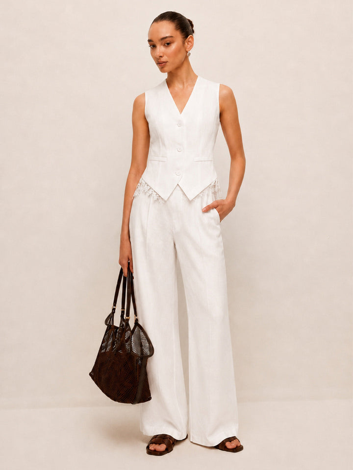Lace Back Bow Vest & Pants Set