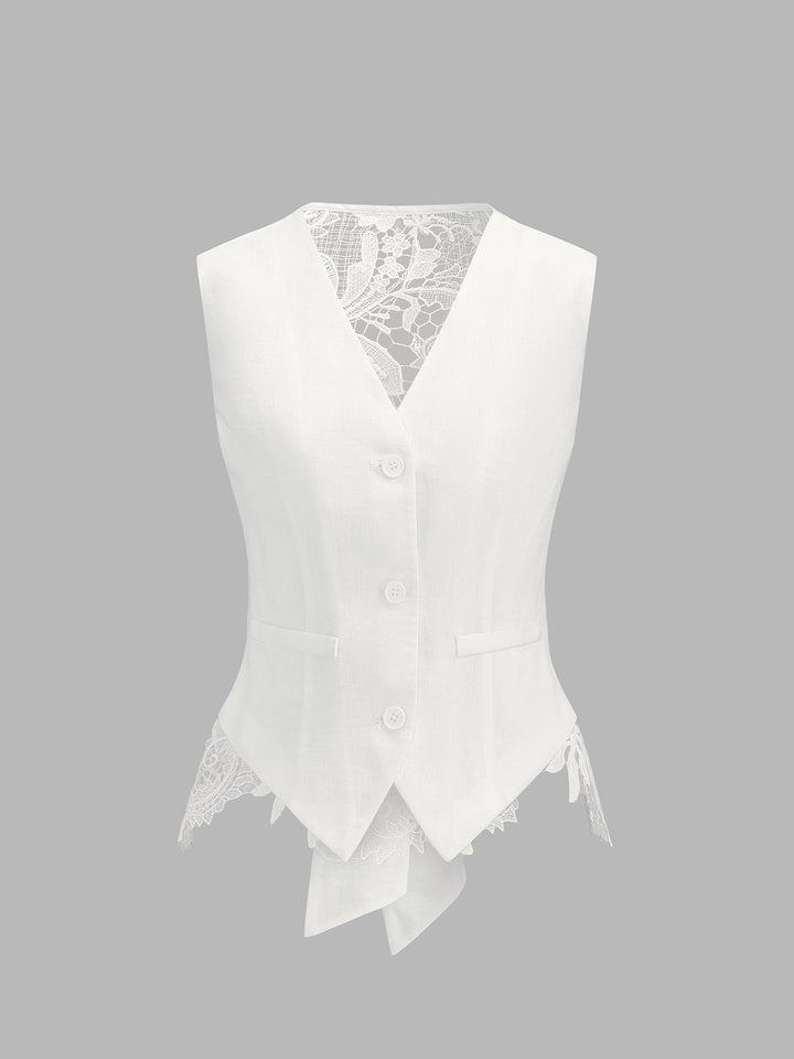 Lace Back Bow Vest & Pants Set