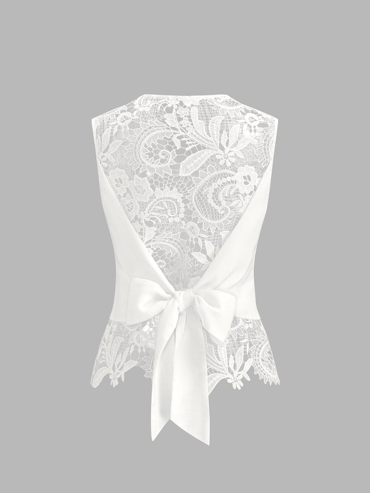 Lace Back Bow Vest & Pants Set
