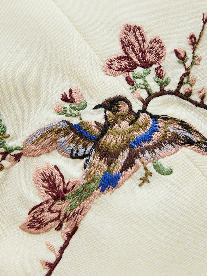 Floral Bird Embroidered Vest & Shorts Set