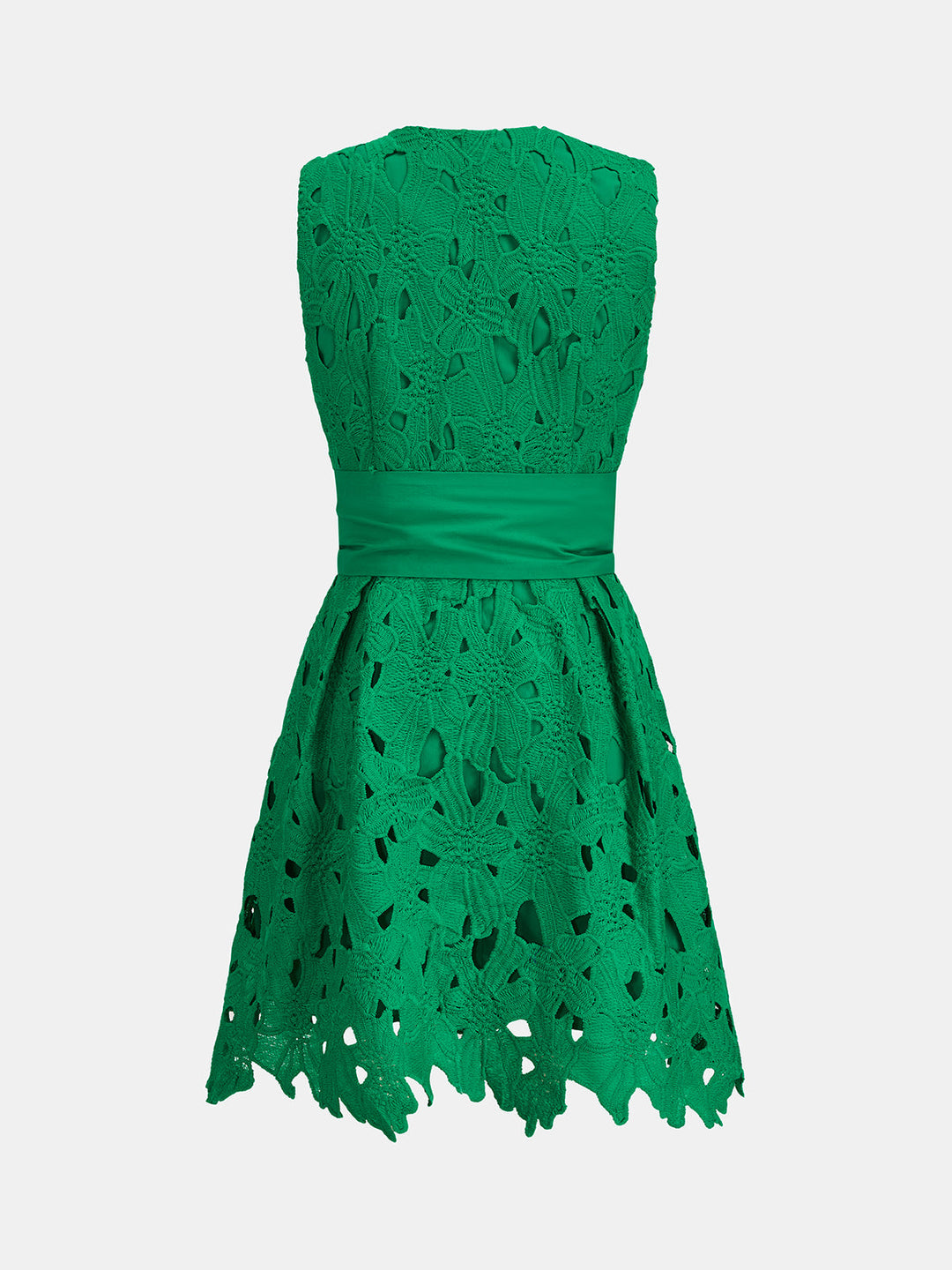 Crochet Lace Belted Sleeveless Mini Dress