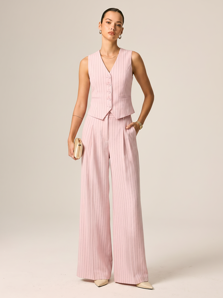 Pinstriped Cotton Linen Vest & Pants Set