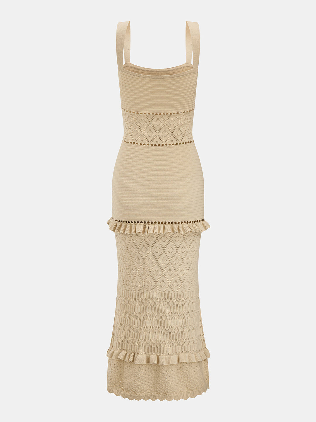 Hollow Knit Ruffle Maxi Slip Dress
