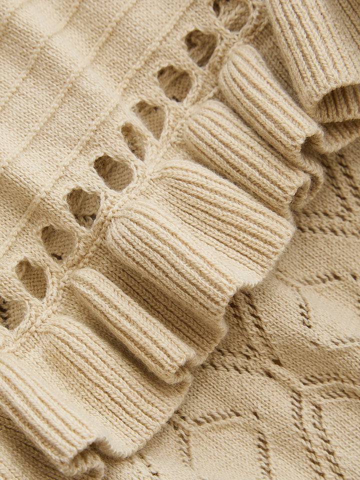 Hollow Knit Ruffle Maxi Slip Dress