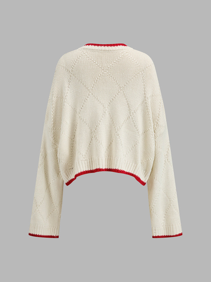 Contrast Edge Fish Intarsia Loose Sweater