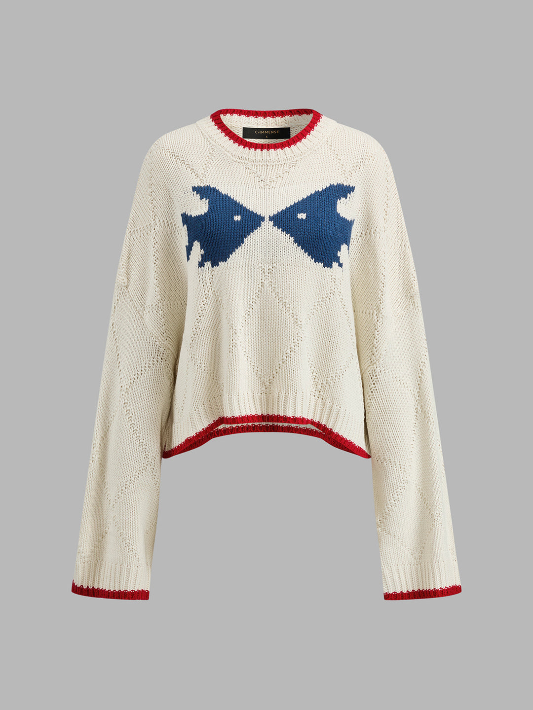 Contrast Edge Fish Intarsia Loose Sweater