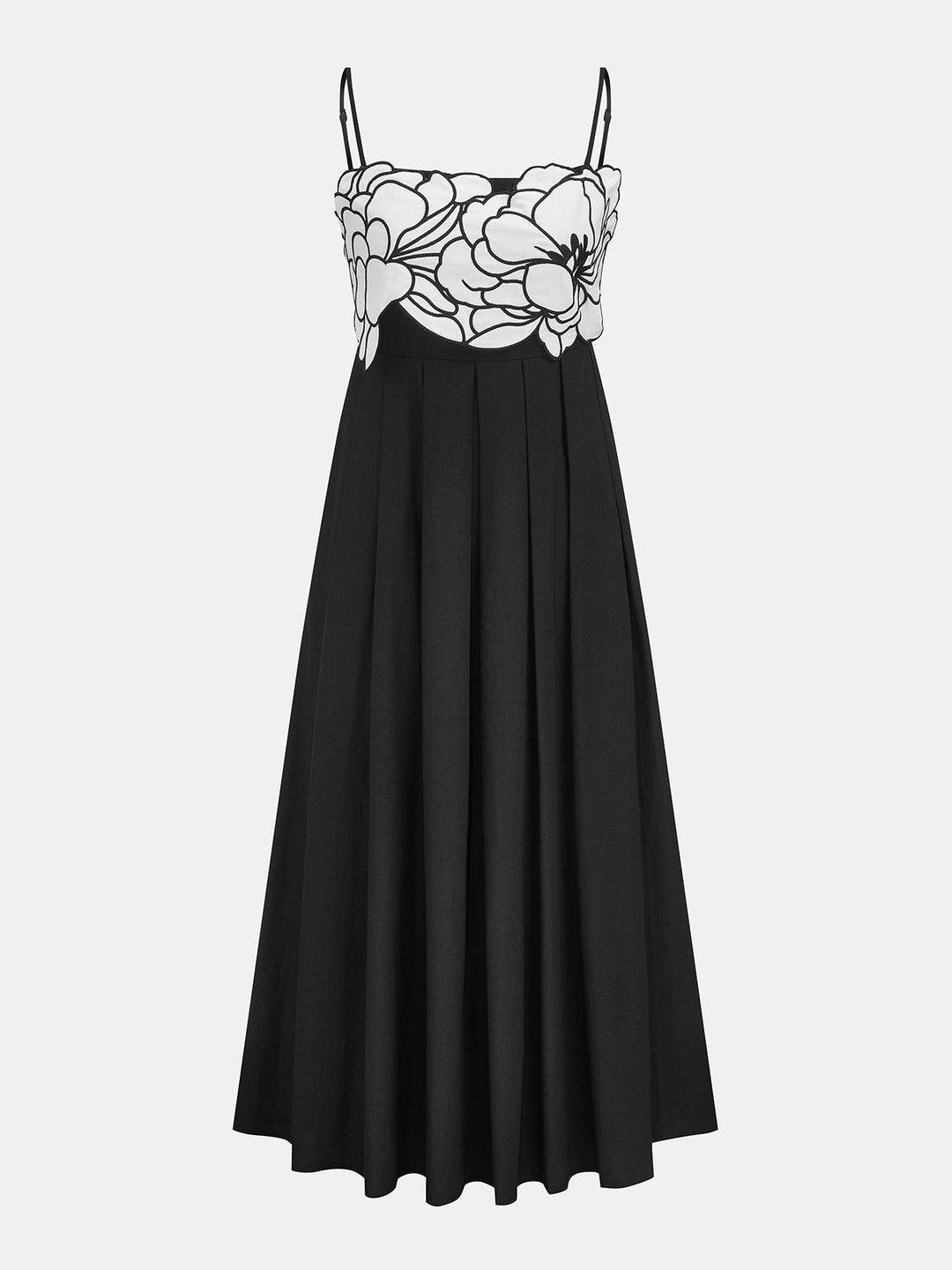 Contrast Flower Bust Pleated Swing Dress
