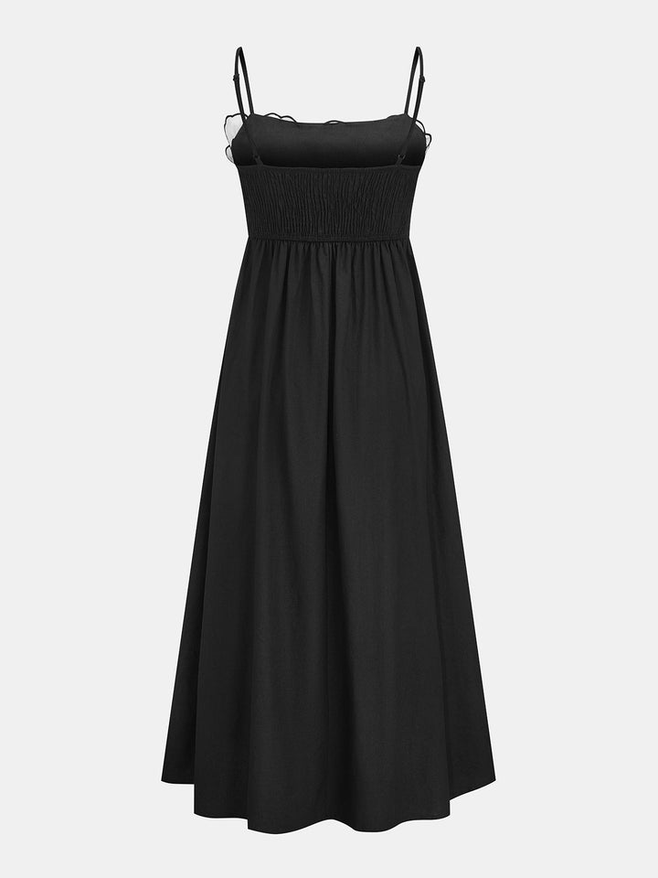 Contrast Flower Bust Pleated Swing Dress