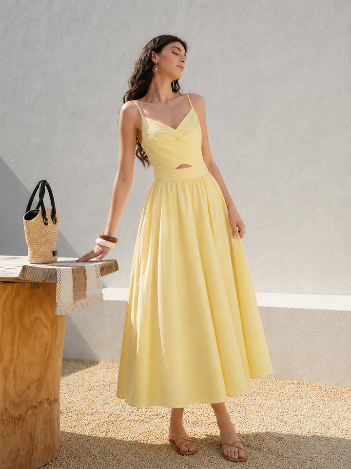 Waist Cutout Tie Back Maxi Slip Dress