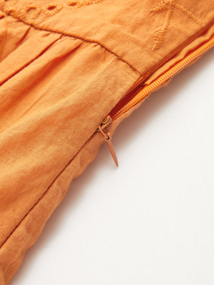 Scallop V Neck Eyelet Belted Mini Dress