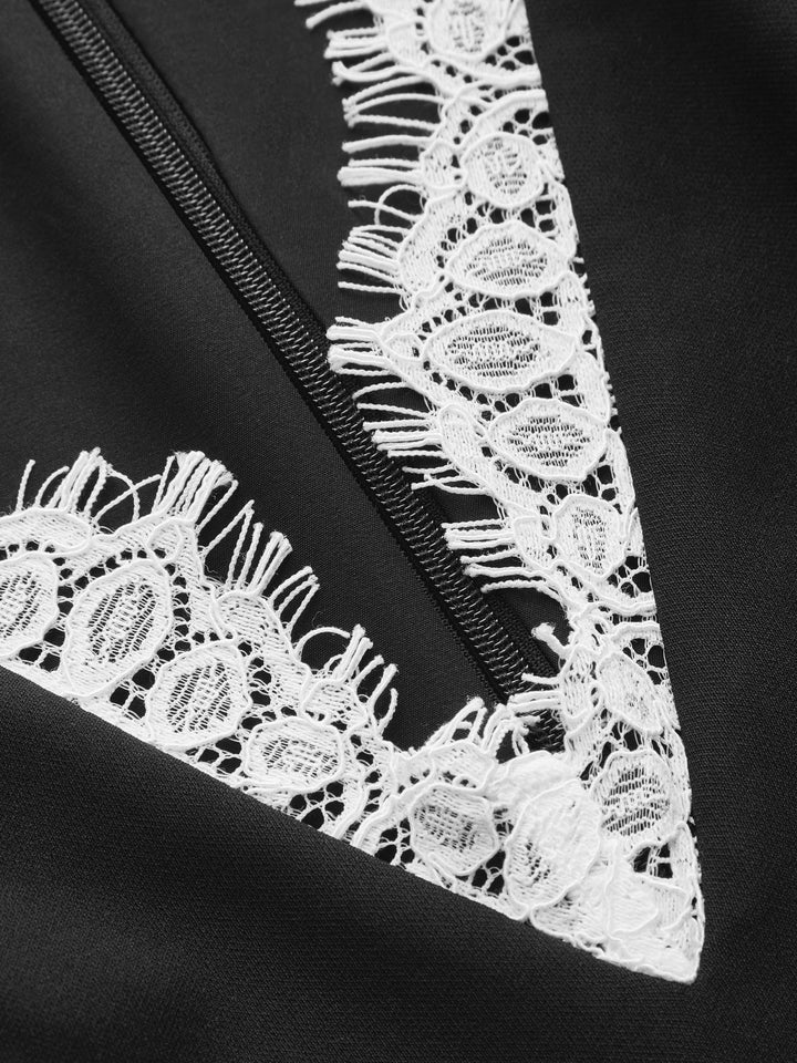 Lace Trim Deep V Sleeveless Mini Dress