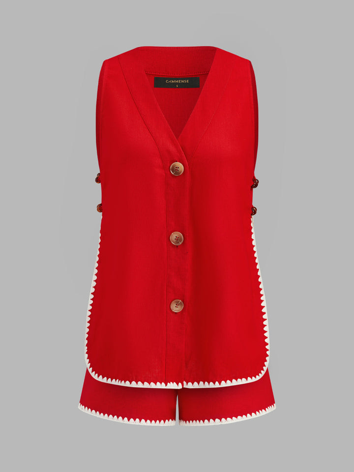 Scallop Trim Side Cutout Vest & Shorts Set