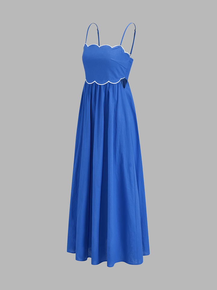 Scalloped Piping Cotton Cami Maxi Dress