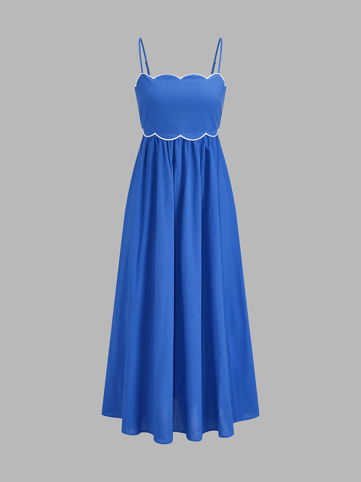 Scalloped Piping Cotton Cami Maxi Dress