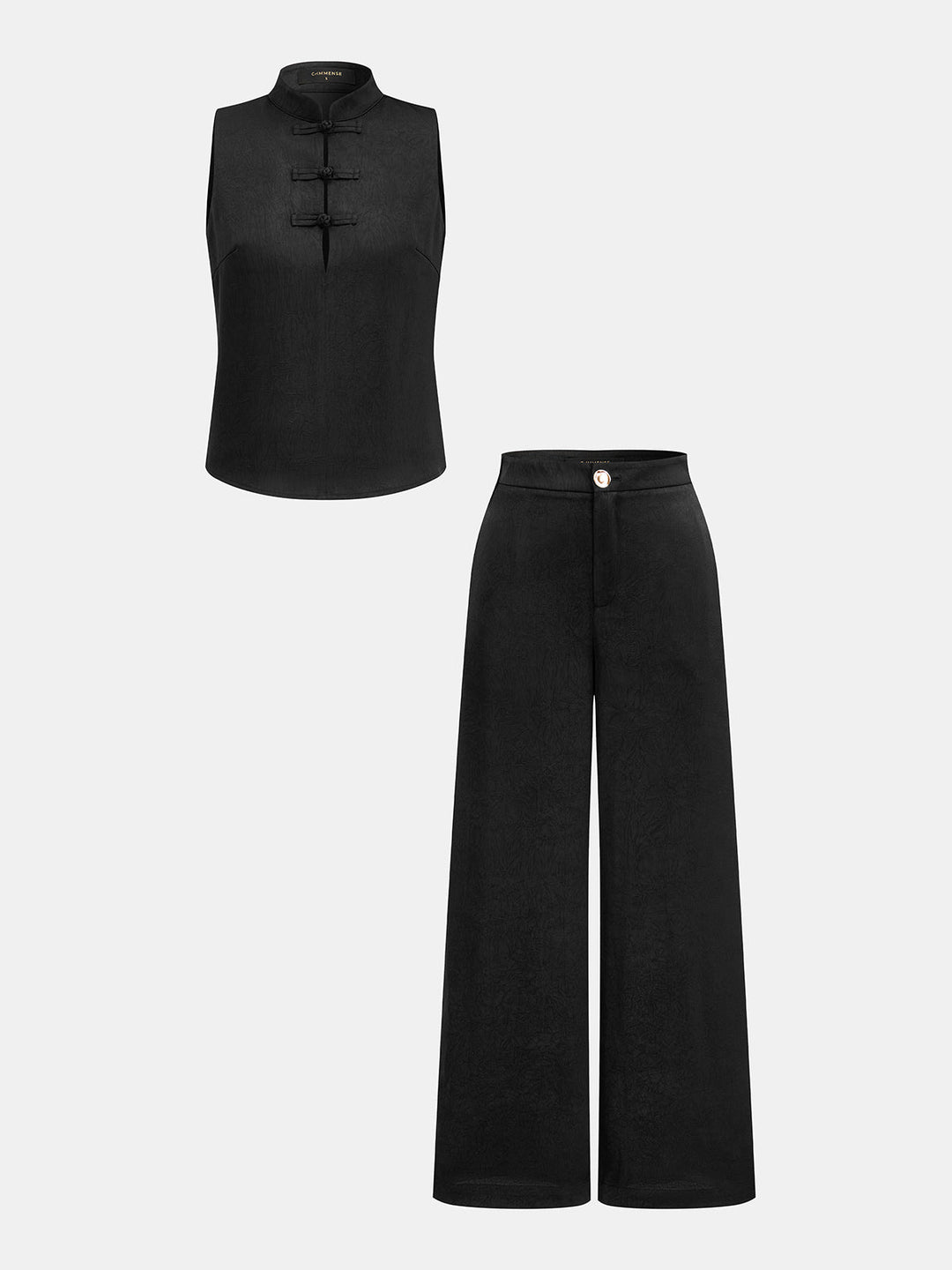 Frog Button Jacquard Vest & Pants Set