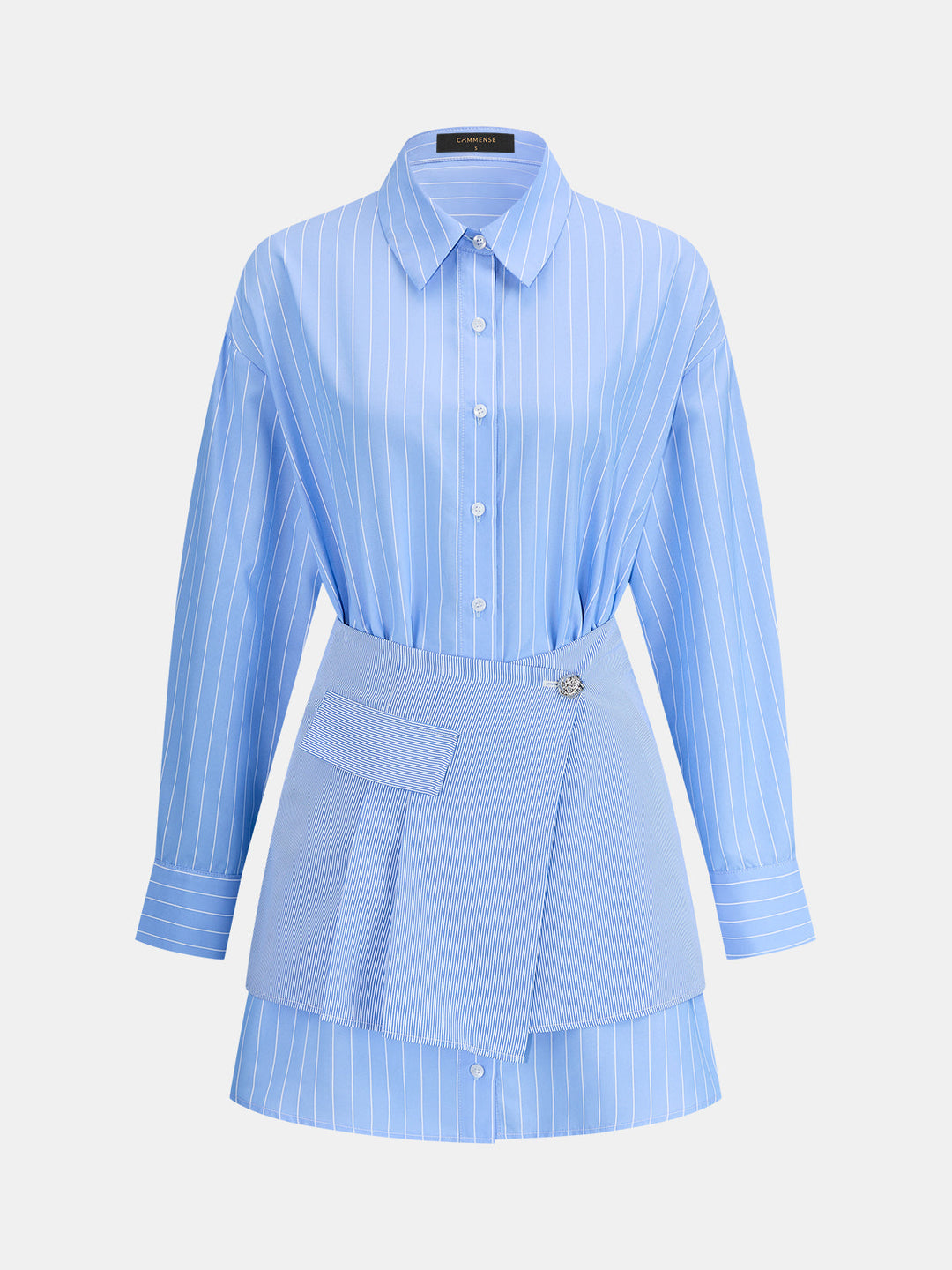 Striped Shirt Dress & Wrap Mini Skirt Two Piece Set