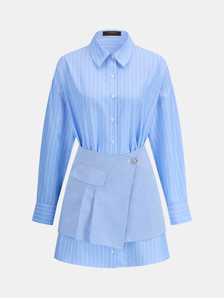 Striped Shirt Dress & Wrap Mini Skirt Two Piece Set