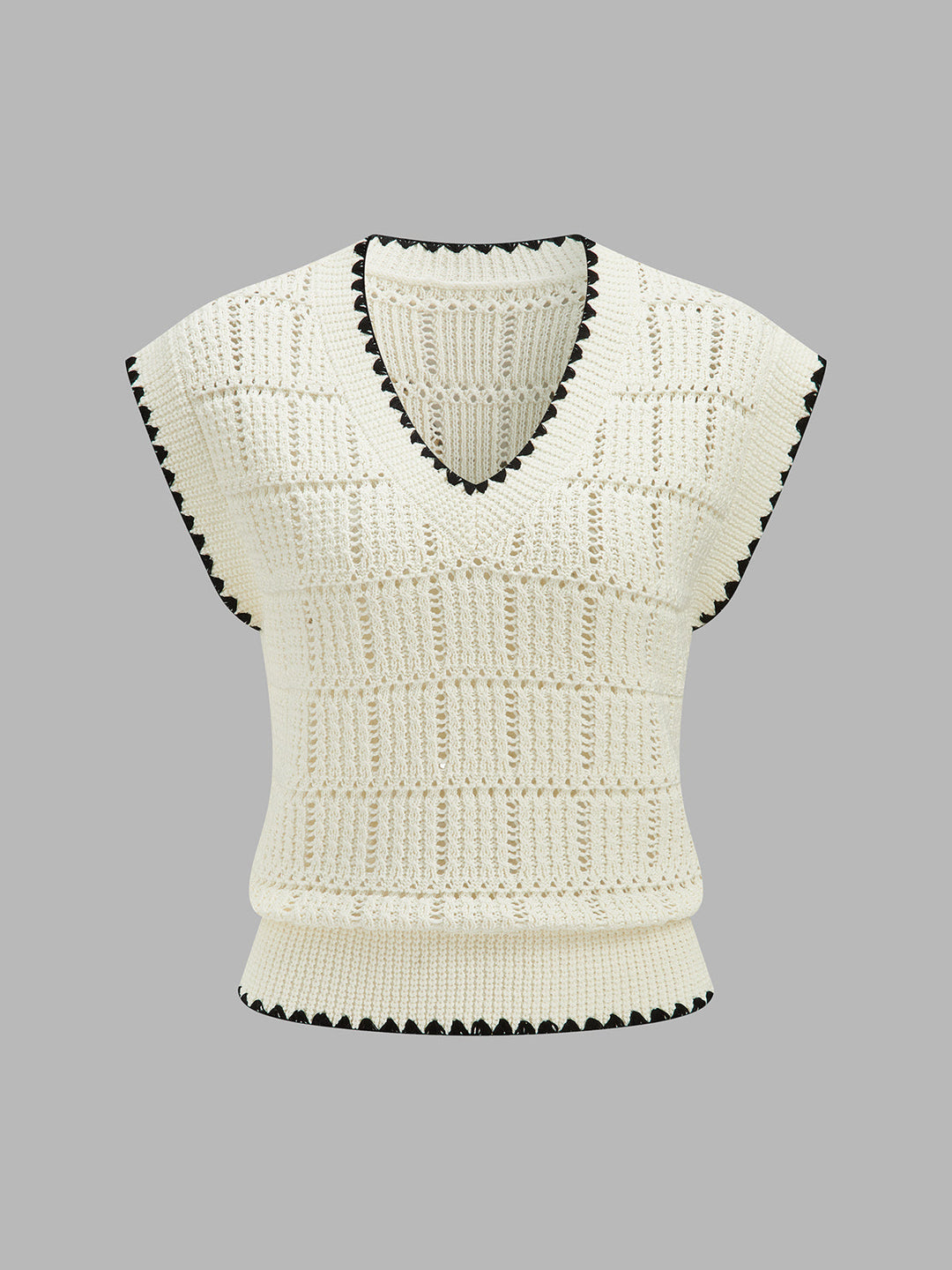 Contrast Trim Crochet V‑Neck Knit Vest