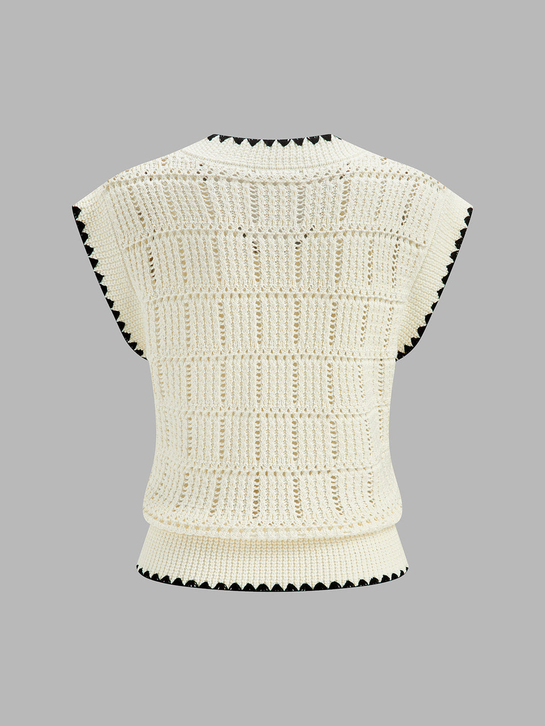 Contrast Trim Crochet V‑Neck Knit Vest