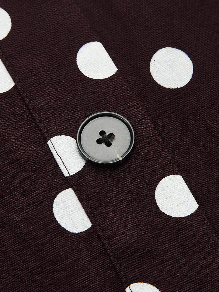 Polka Dot Halter Belted Cotton Linen Midi Dress
