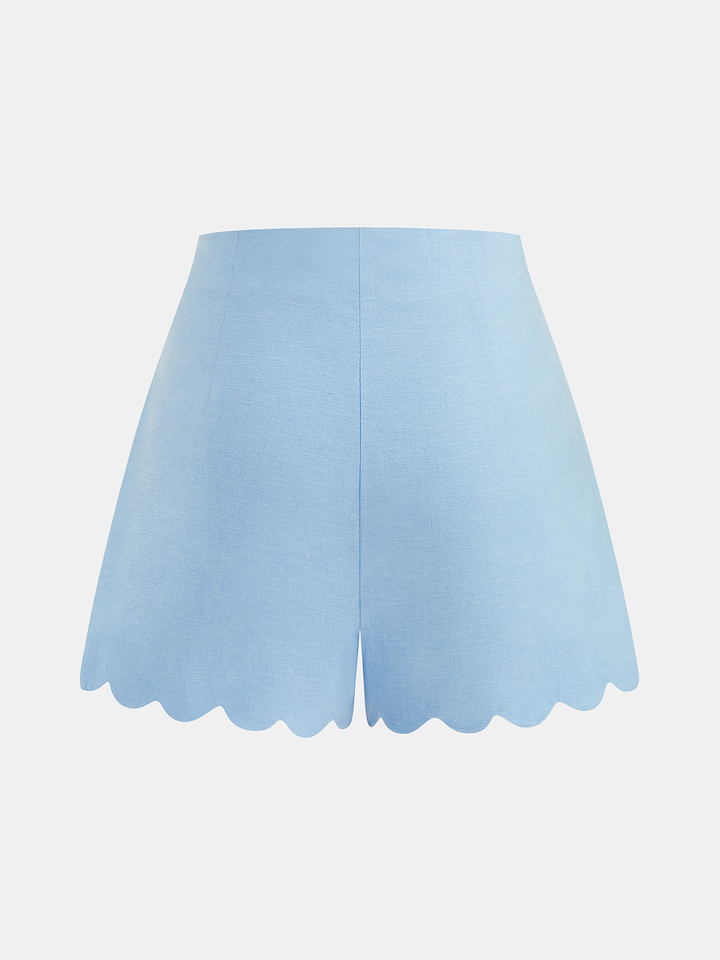 Scallop Trim Buttoned Vest & Shorts Set