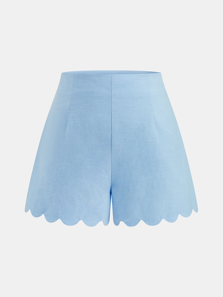 Scallop Trim Buttoned Vest & Shorts Set