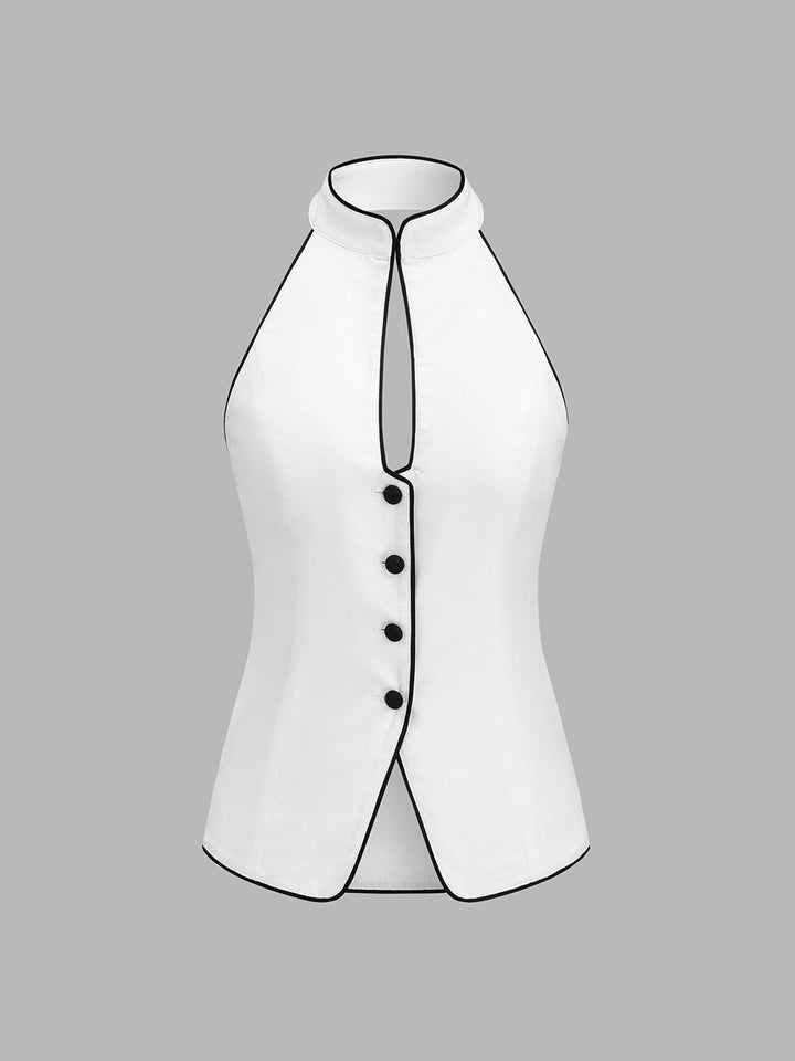 Contrast Piping Keyhole Halter Vest
