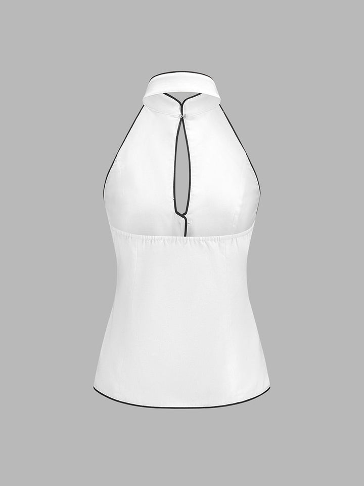 Contrast Piping Keyhole Halter Vest