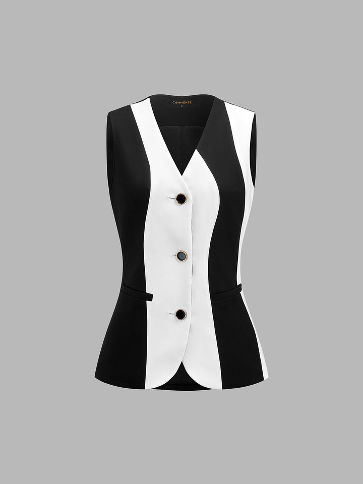 Color Block Sleeveless Vest & Shorts Set