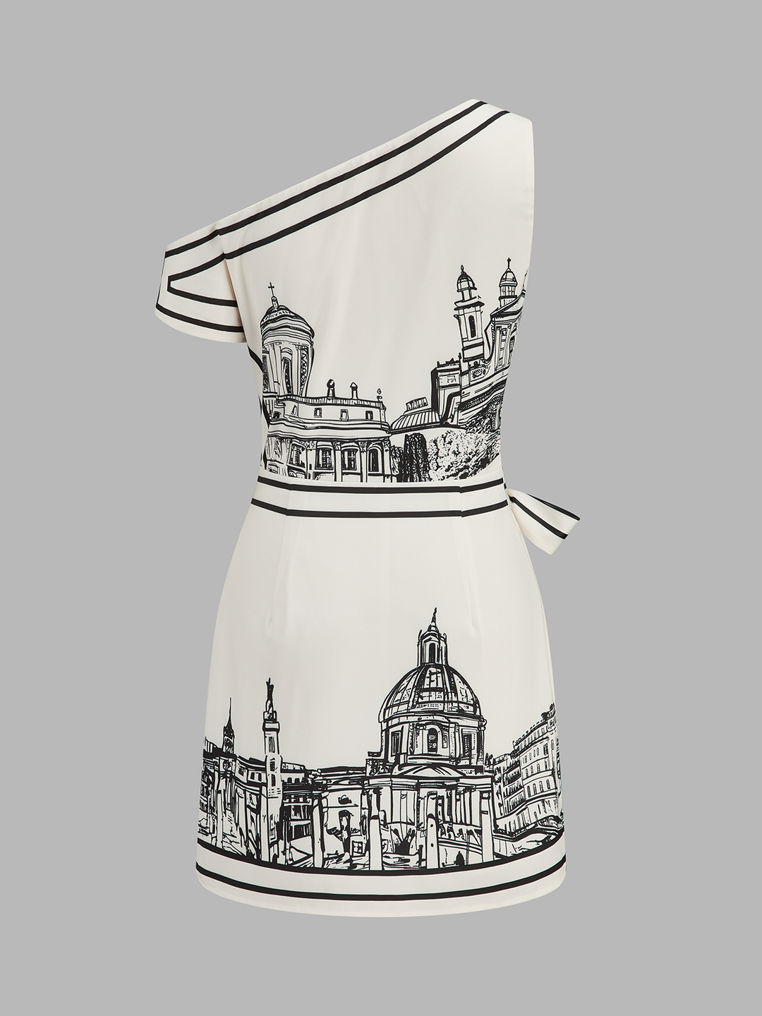 One Shoulder Tie Waist Printed Mini Dress