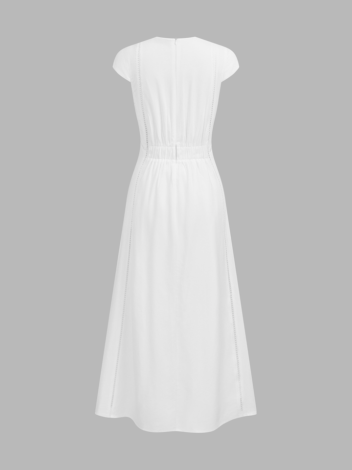 Cap Sleeve V Neck Hollow Midi Dress