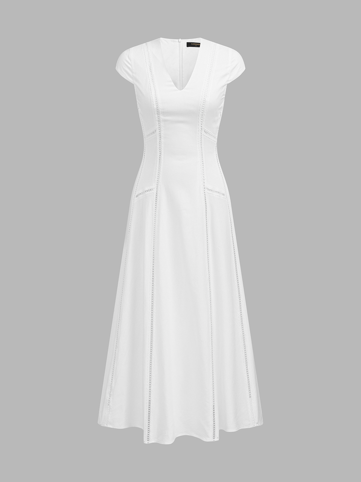 Cap Sleeve V Neck Hollow Midi Dress
