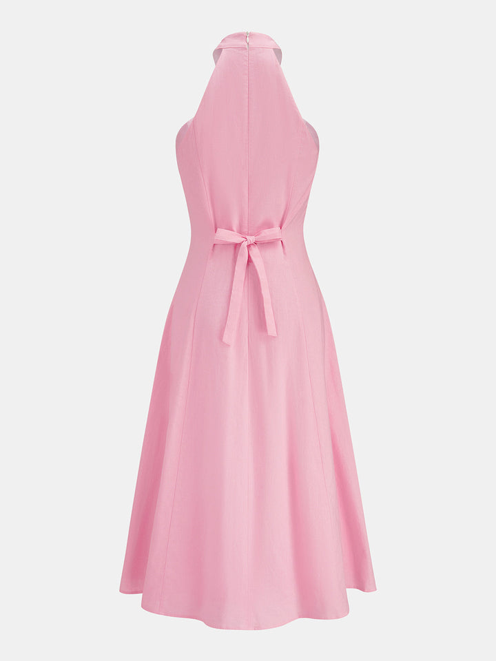Crisscross Halter Cotton Linen Maxi Dress