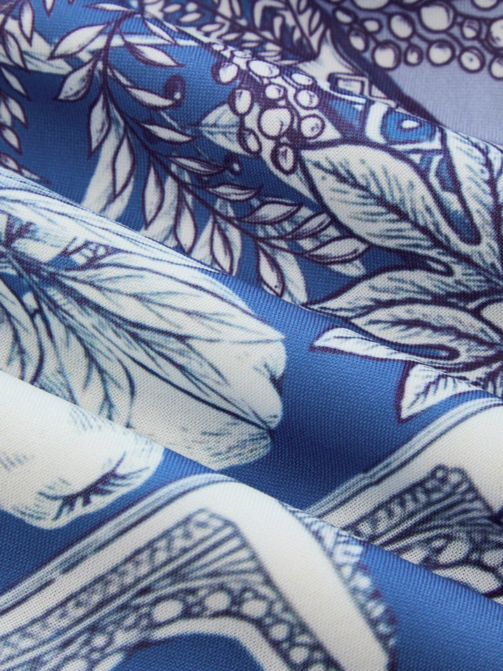 Tropical Print Square Neck Backless Maxi Dress